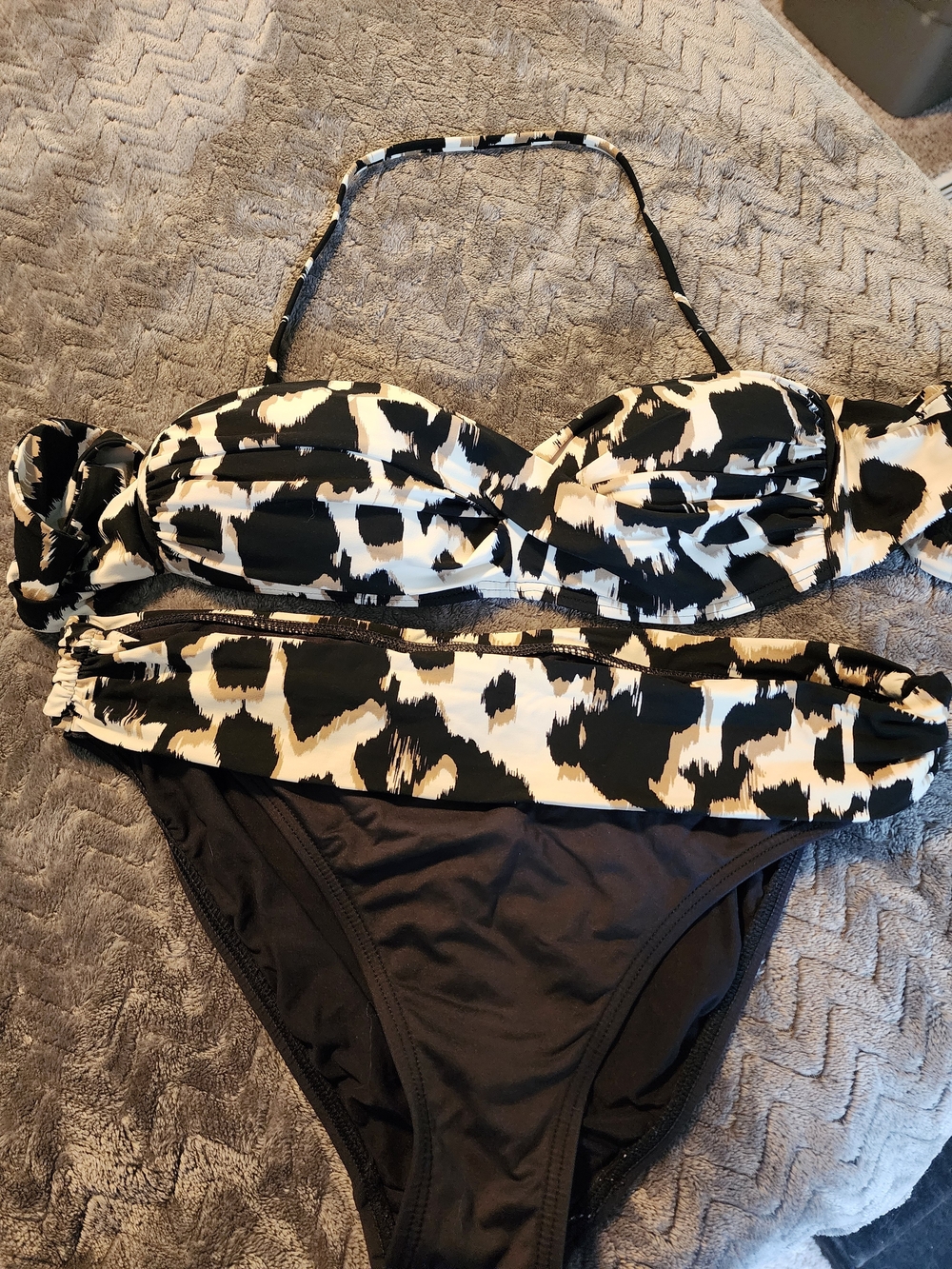 Black & White Animal Print Bandeau Bikini Set